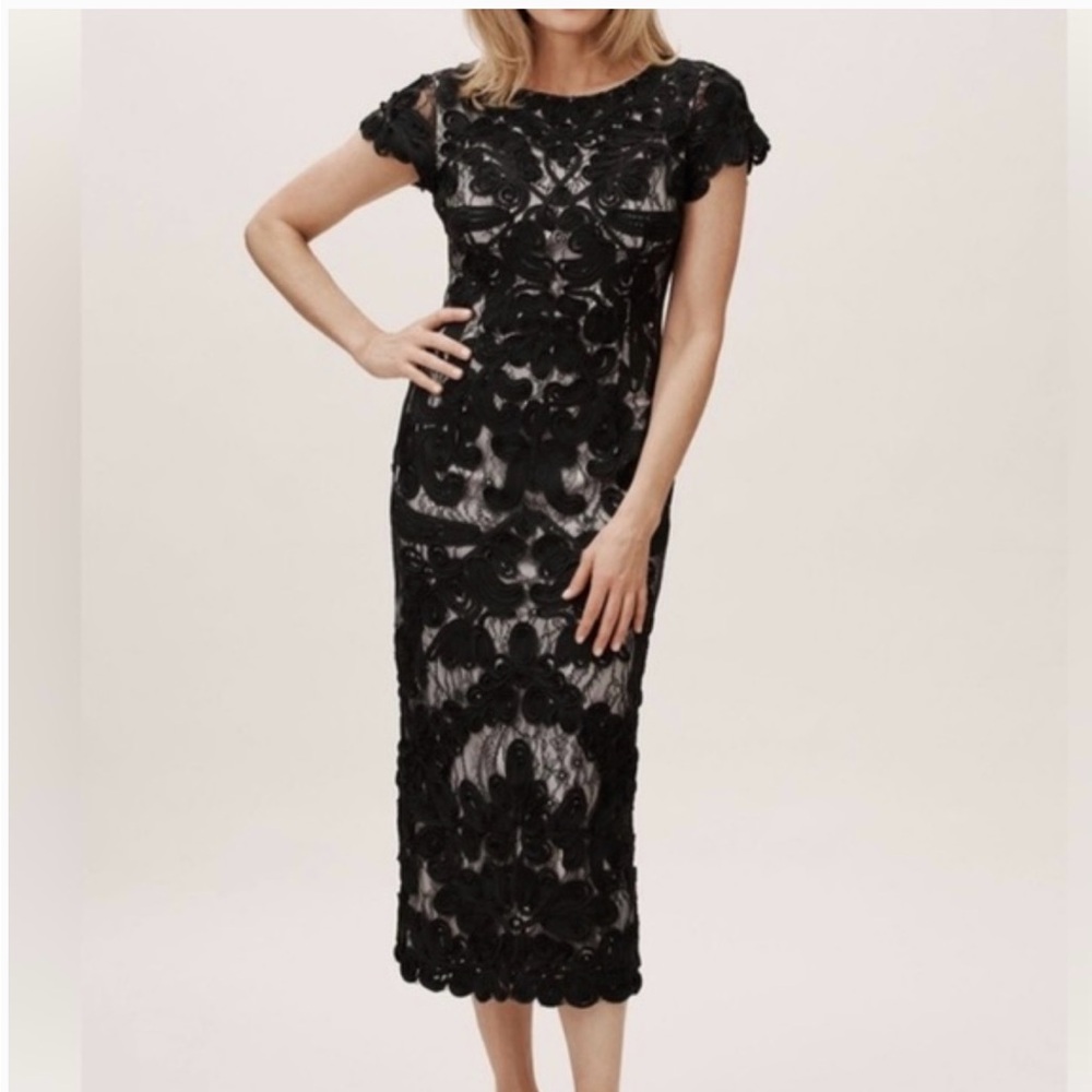 JS Collections Black Floral Lace Midi Dress